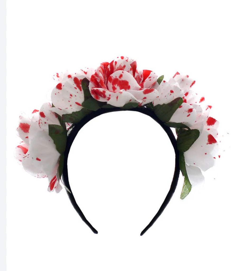 Halloween Day of the Dead Bloody White Rose Headband