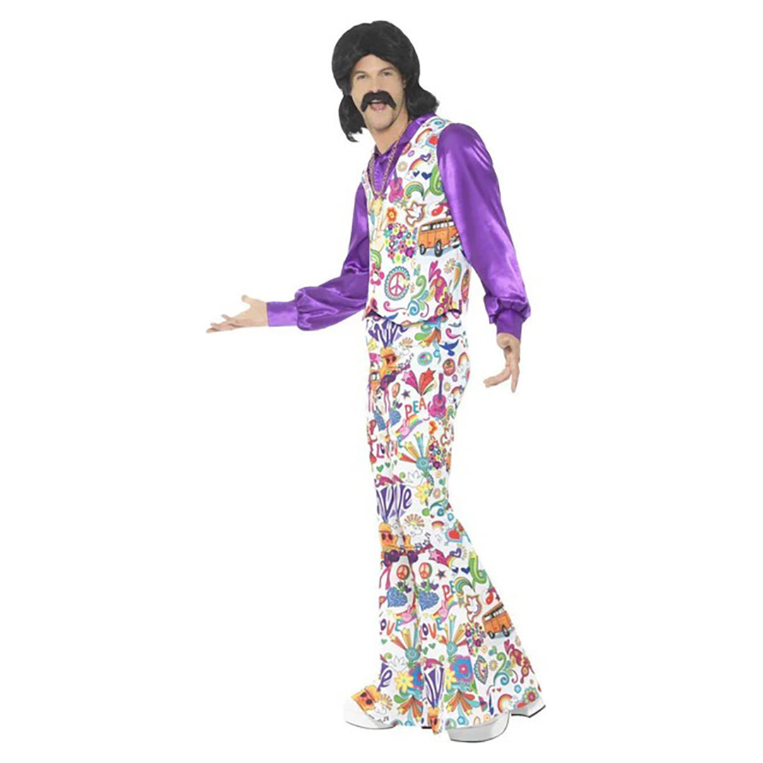 1960's Groovy Hippie Multi-Coloured Mens Costume