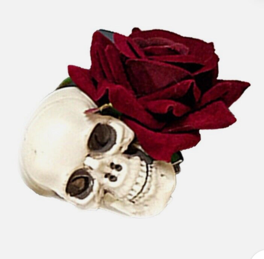 Skull Rose Day of the Dead hair clip or broach