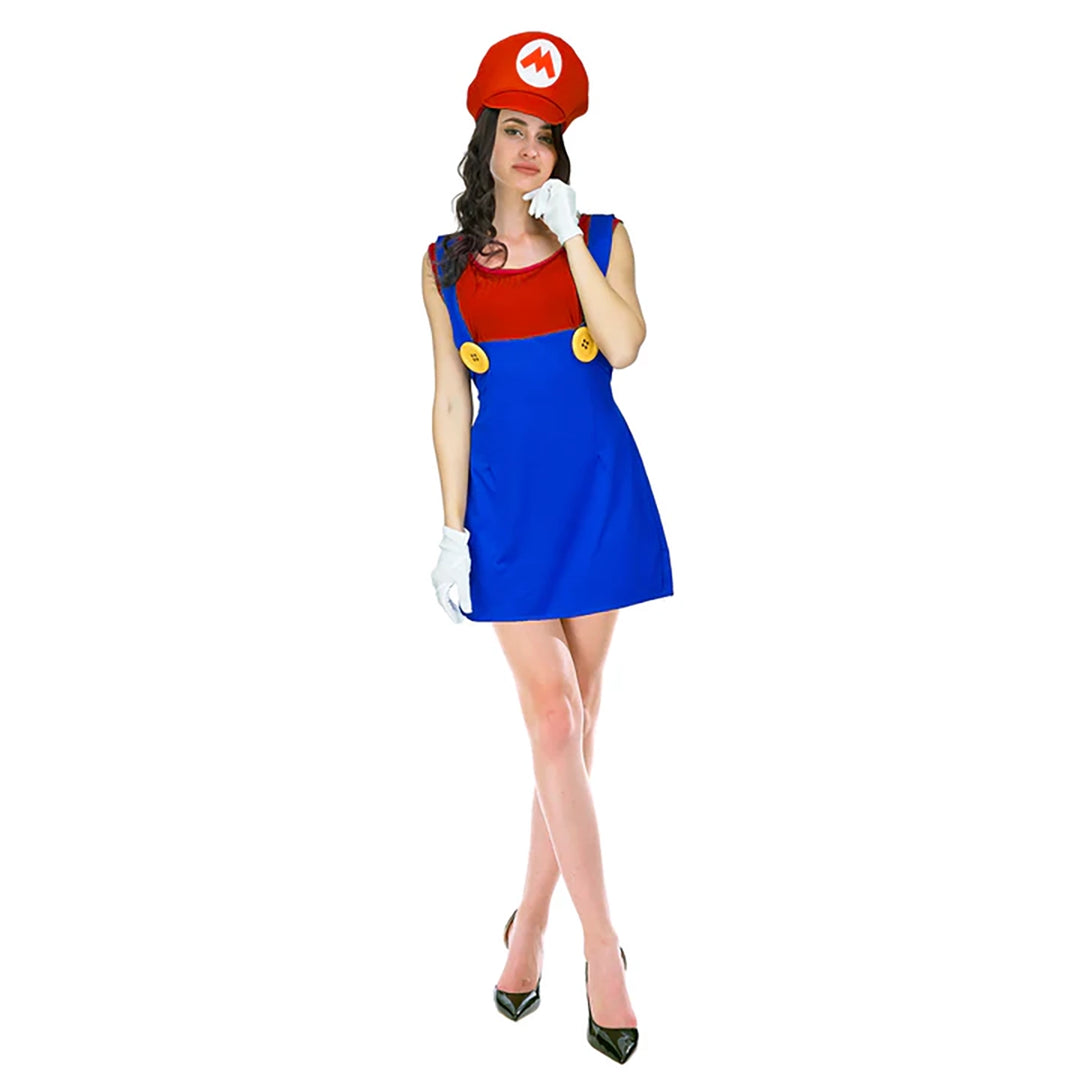 Mario Adult Red Plumber Girl Costume