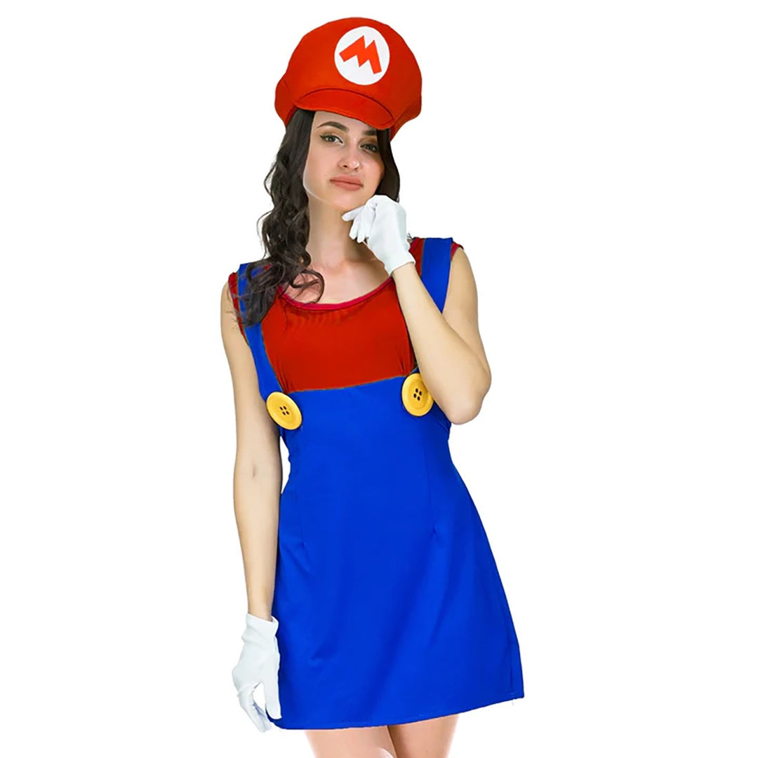 Mario Adult Red Plumber Girl Costume