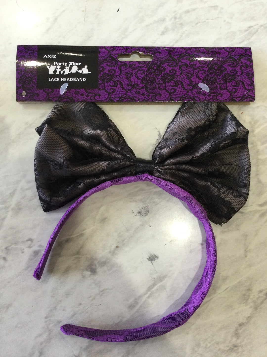 80s Black Lace & Purple Headband with Black Lace Bow