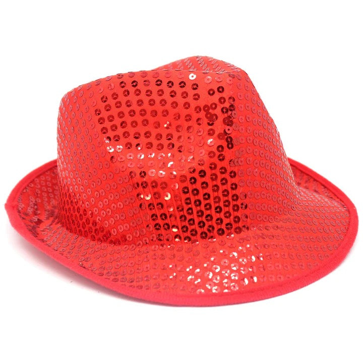 Fluro Sequin Trilby Hat, Red