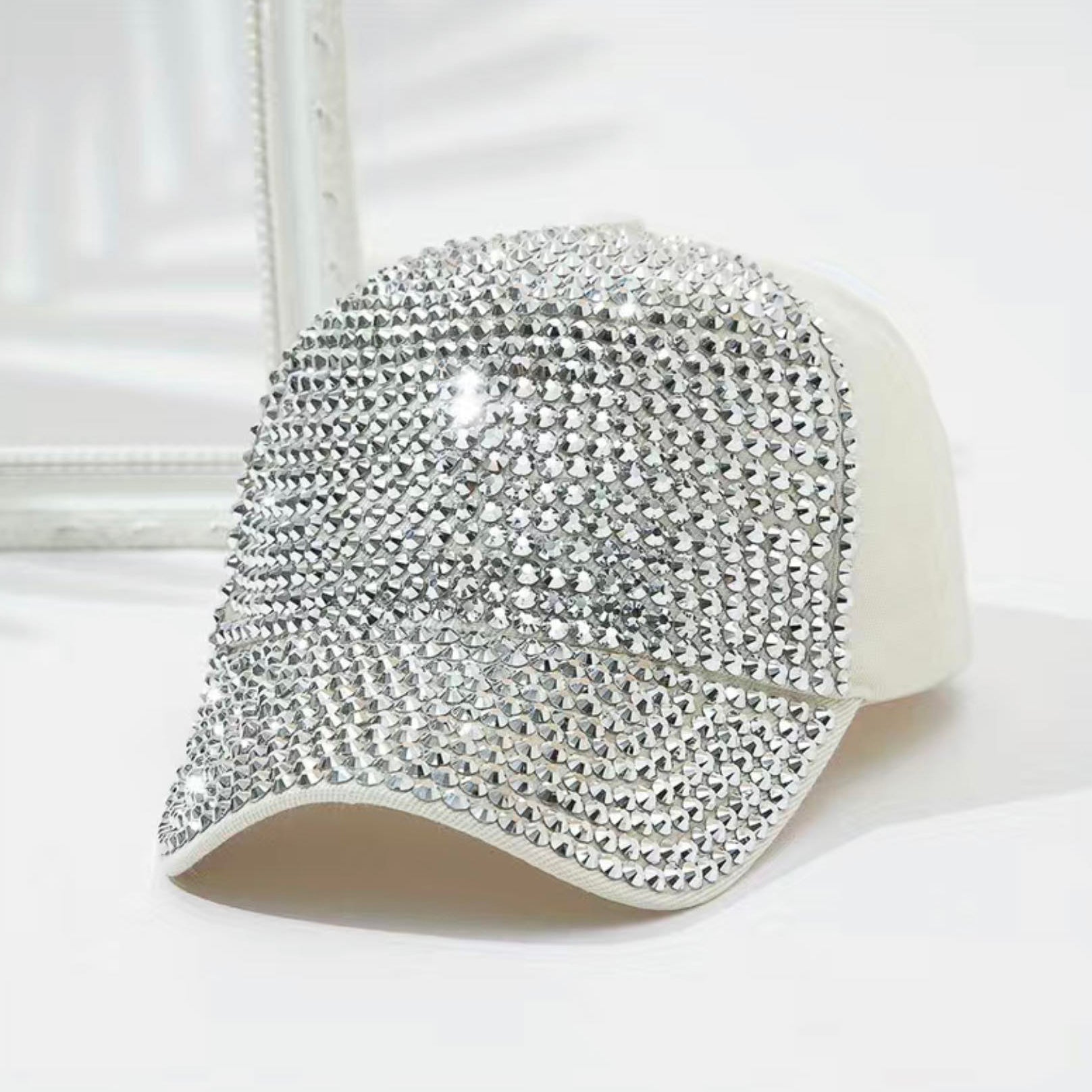 Ivory Rhinestone Silver Crystal Baseball Cap