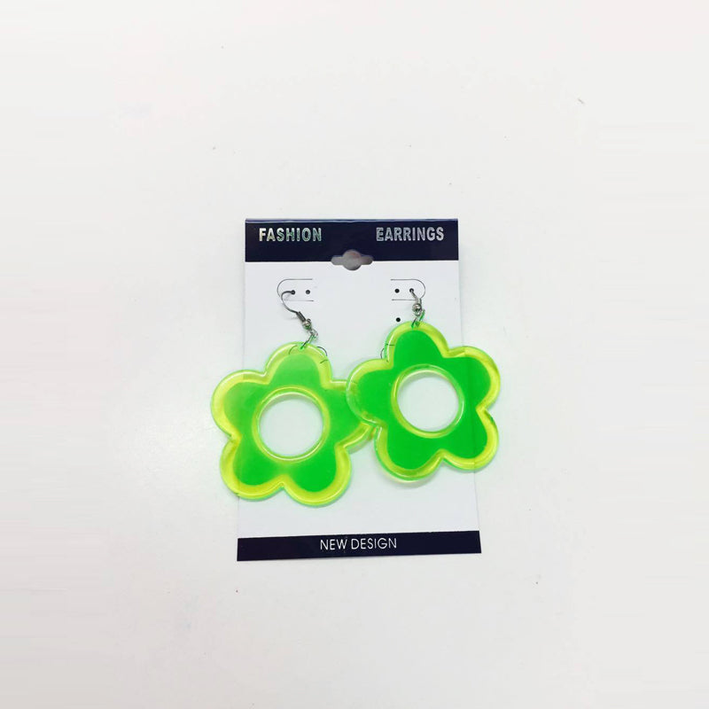 Earrings - Green Flower Plain