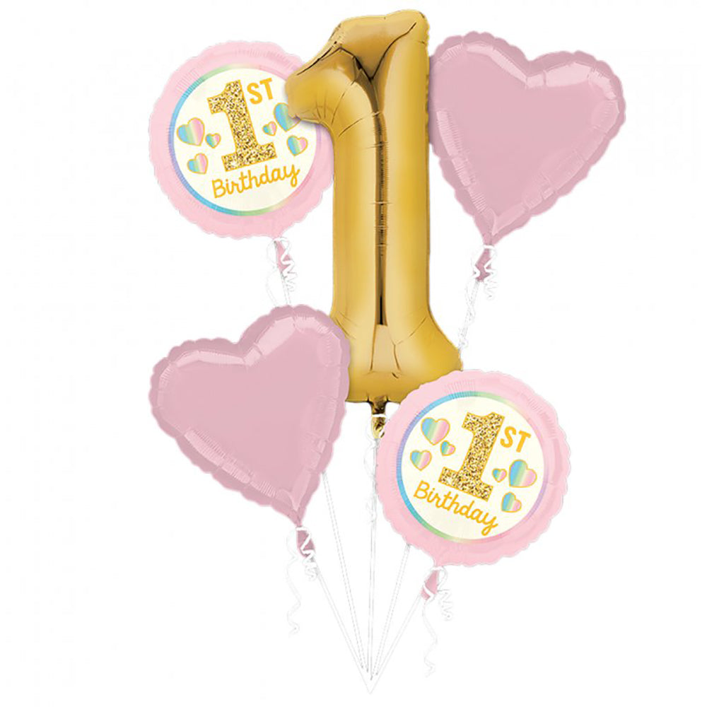 Girls 1st Birthday Pink & Gold Balloon Bouquet