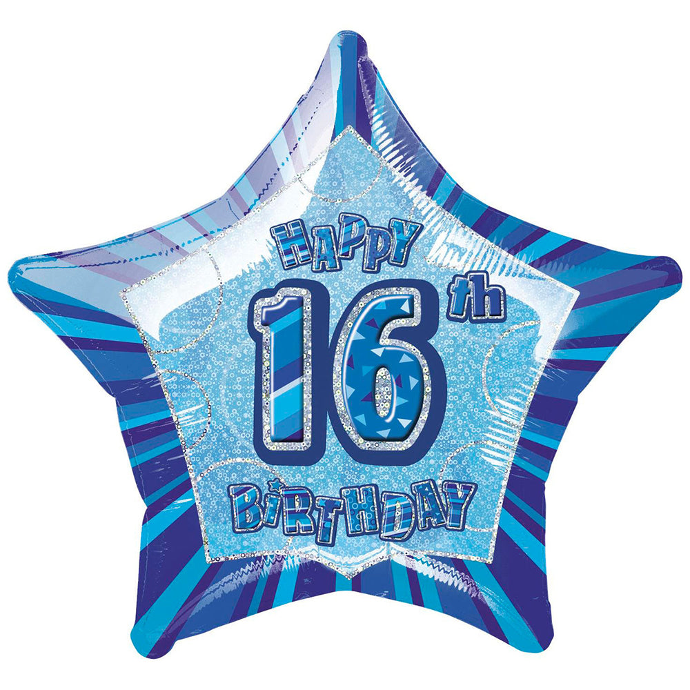 Glitz Blue 16th Birthday Star Foil Balloon