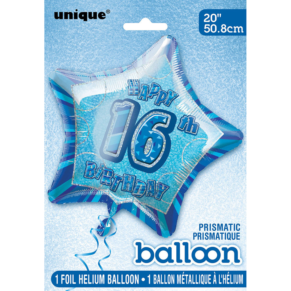 Glitz Blue 16th Birthday Star Foil Balloon