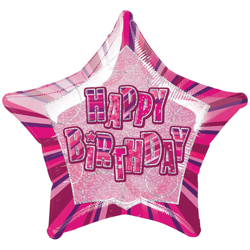 Glitz Pink Star Foil Happy Birthday Balloon