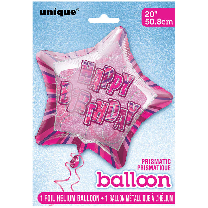 Glitz Pink Star Foil Happy Birthday Balloon