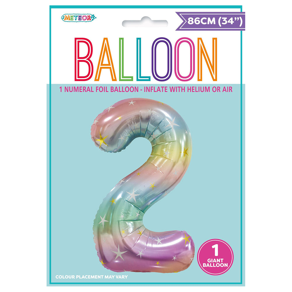 Pastel Rainbow Giant Number 2 Foil Balloon