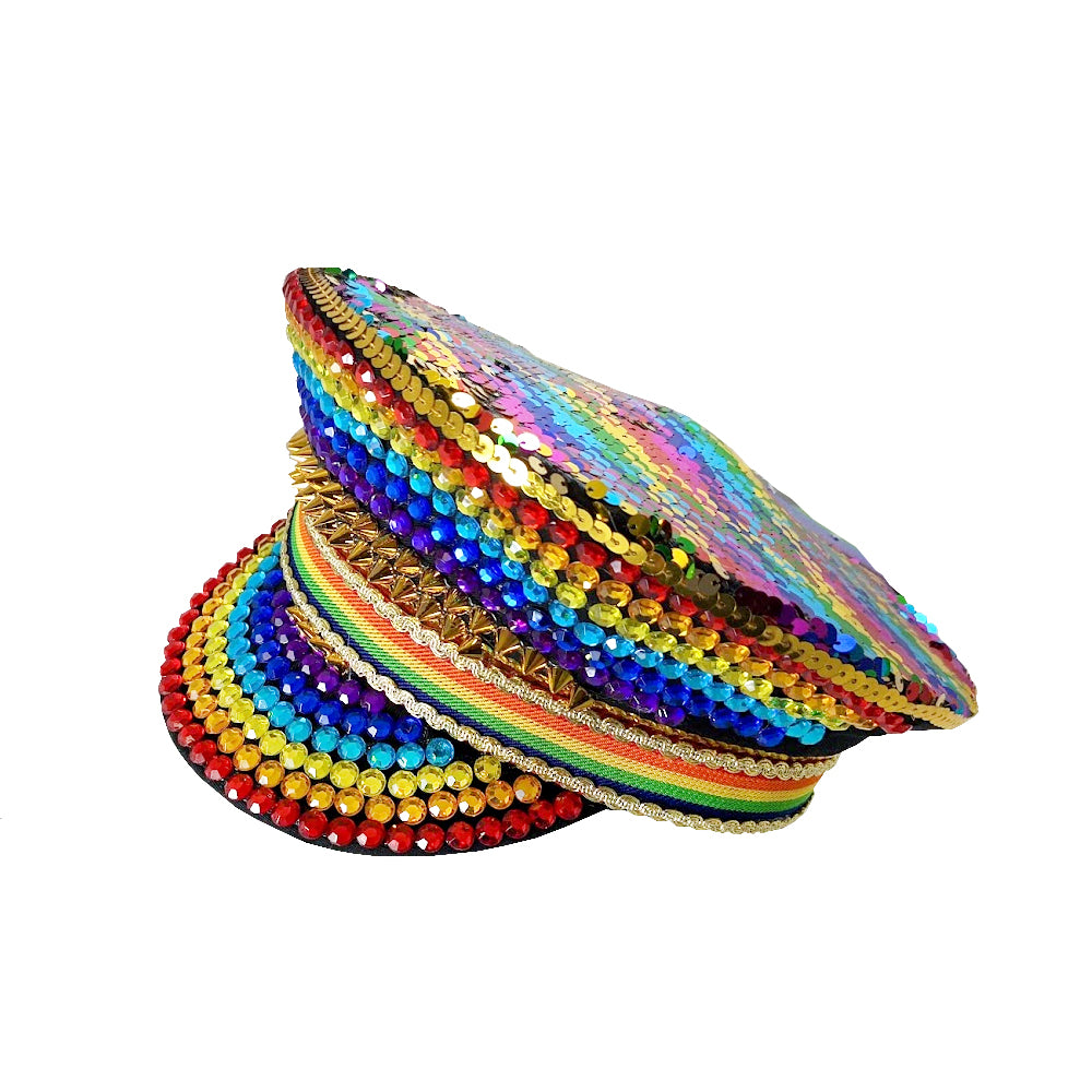 Police Hat With Rainbow Rhinestones